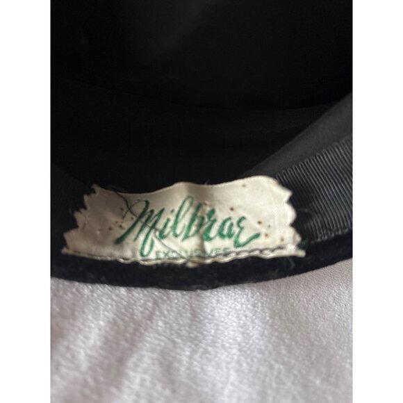 Vintage Black Velvet Pillbox Hat With Rhinestone Accent By Milbrae - Picture 6 of 11